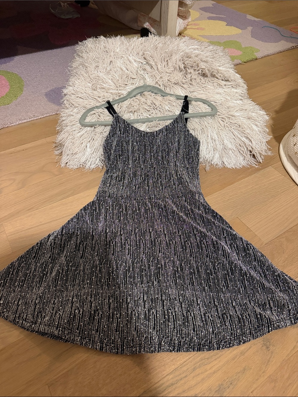 FBZ Girls' Sparkle Black Silver Knit Dress